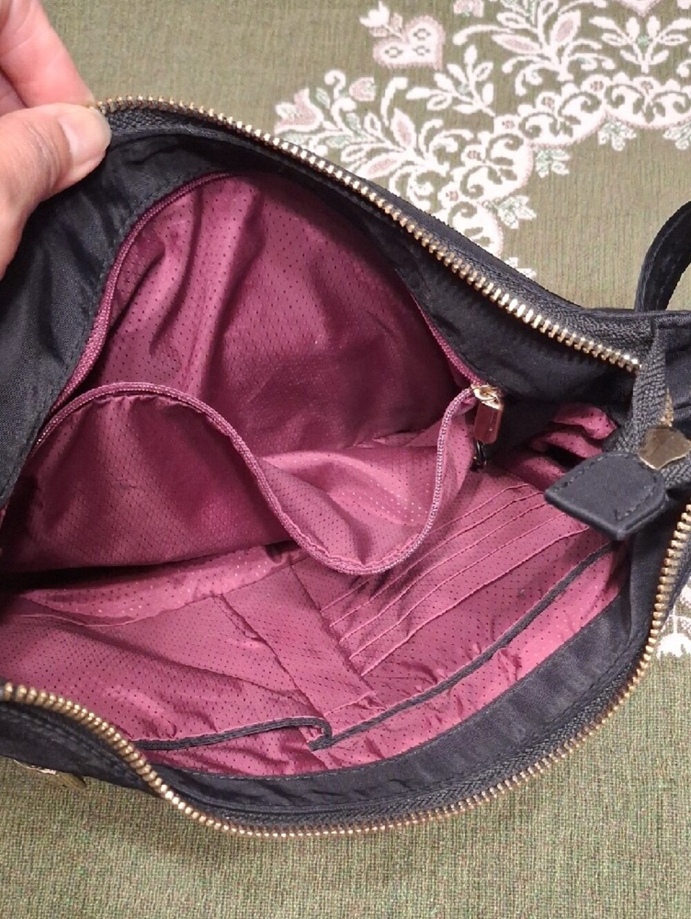 Black Nylon Crossbody Bag with Gold Hardware - Picture 7 of 13